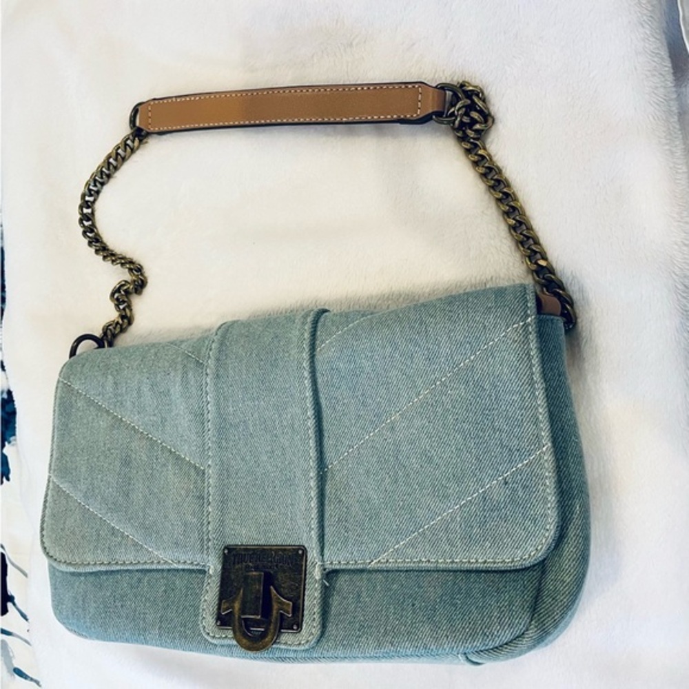 True Religion Light Blue Quilted Denim Shoulder Bag‎ - Great Condition